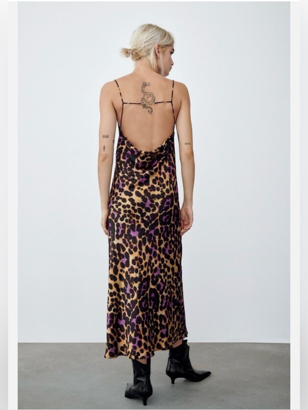 ZARA LEOPARD PRINT SATIN MIDI DRESS I COWL NECK I SPAGHETTI STRAP I SIZE SMALL